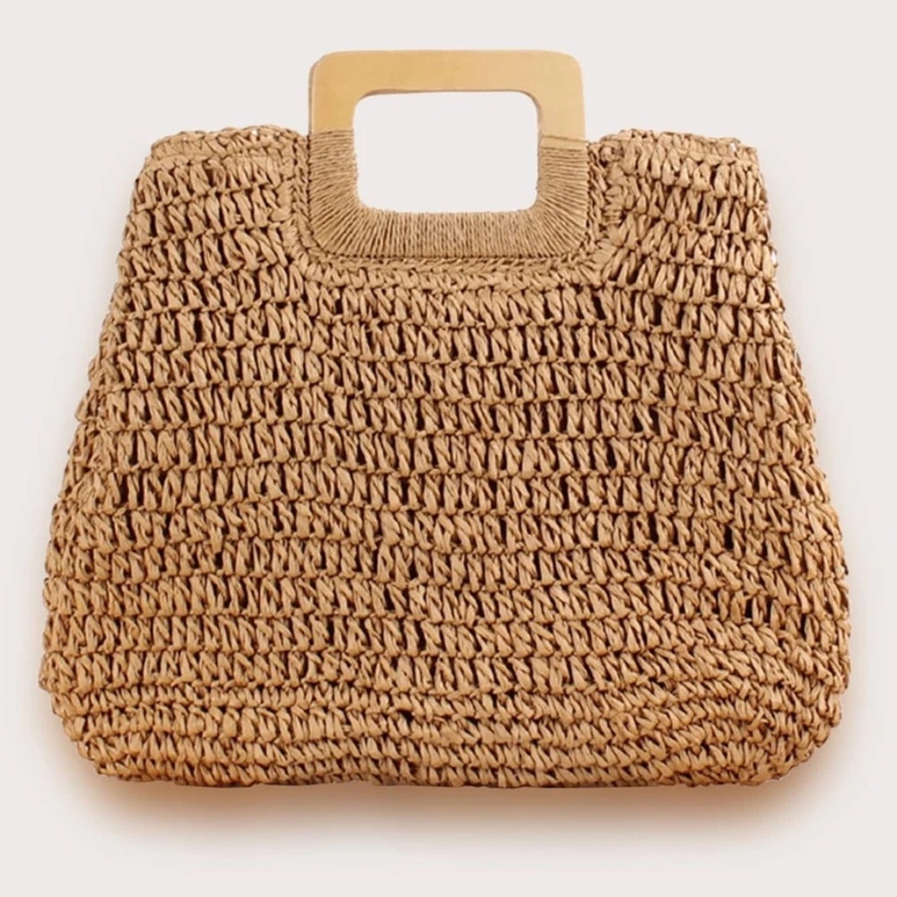 Boho Straw Large Tote top Handle Bag - Picture 4 of 6